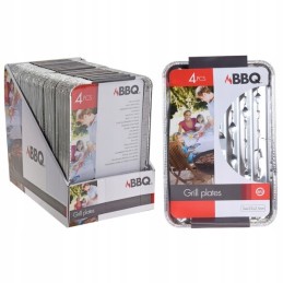 Stačiakampiai grilio padėklai, 4 vnt. 34x23x2,5 cm aliuminio
