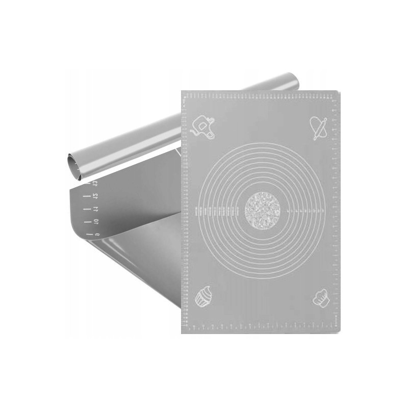 Didelis silikoninis staliukas su matavimo taurelėmis, virtuvinis kilimėlis, 64x45cm