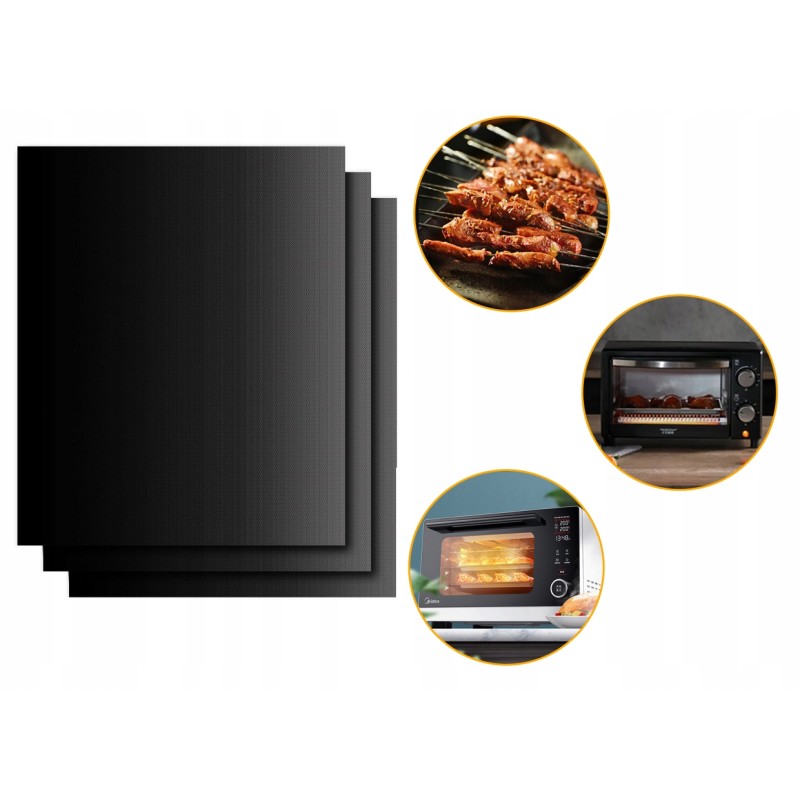 ✅ Grilio rinkinys 40x33 cm, trys stačiakampiai ir nepridegantys PTFE grilio kilimėliai