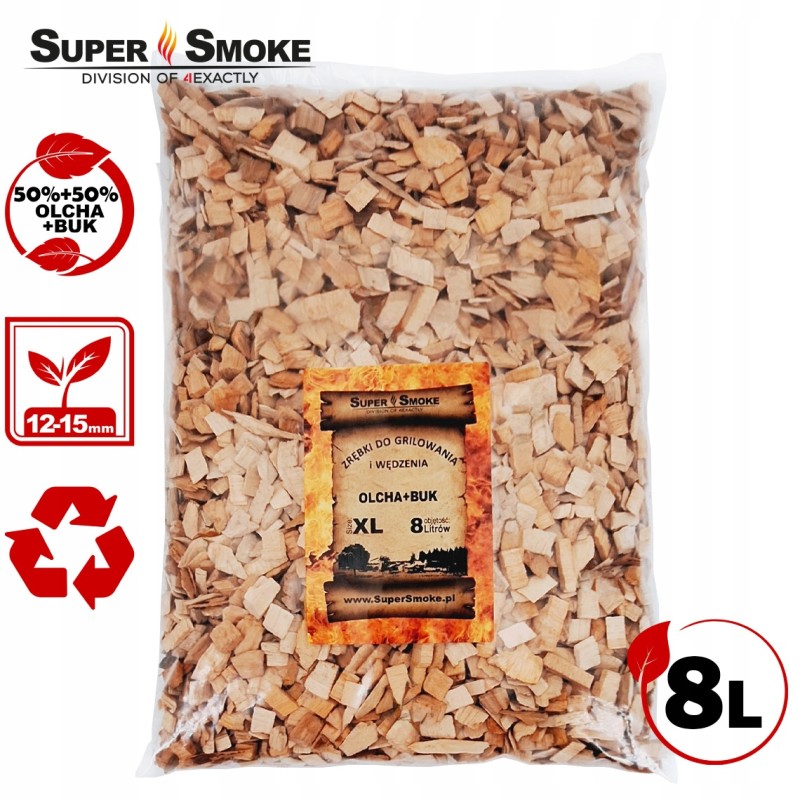 Super dūmų rūkymo traškučiai, buko-alksnio mišinys, dydis: xl, 8 litrai