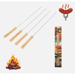 Plieniniai pagaliukai, iešmeliai šašlykams ar laužui su medine rankena, 4 vnt.