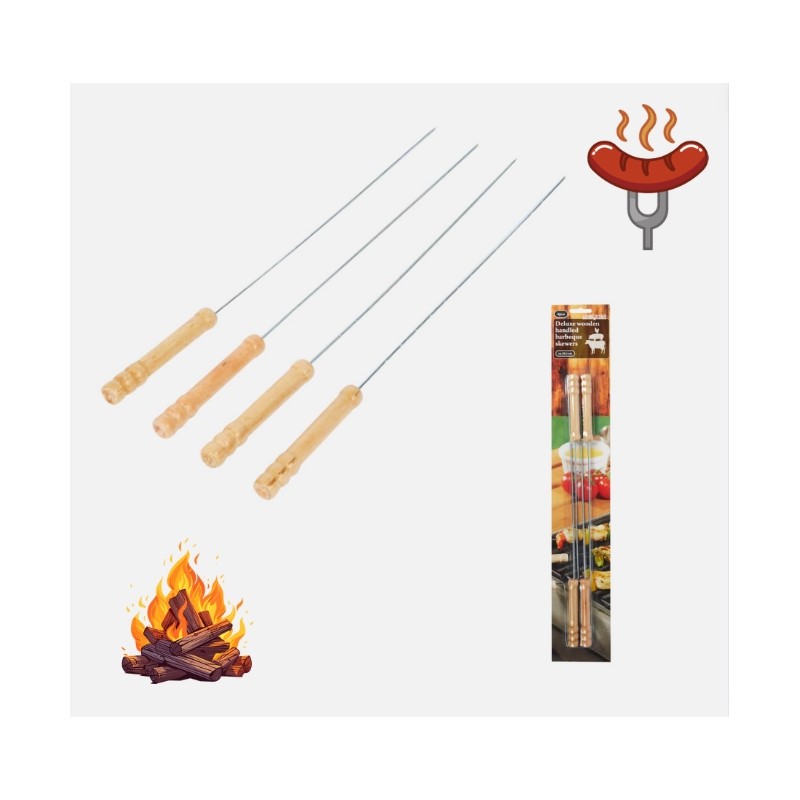 Plieniniai pagaliukai, iešmeliai šašlykams ar laužui su medine rankena, 4 vnt.