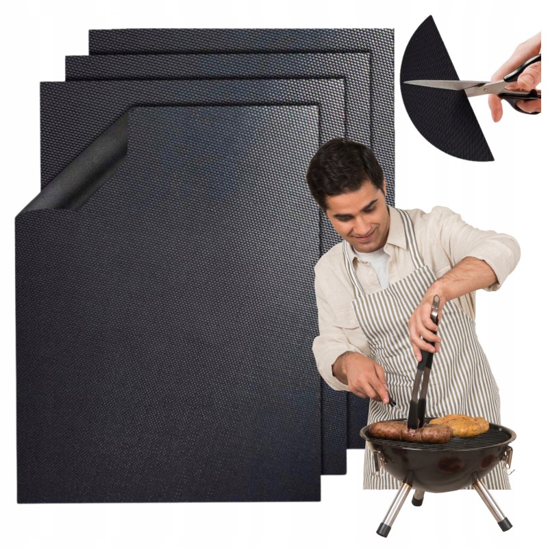 4x tefloniniai grilio kilimėliai, grilio kepimo skarda, daugkartinio naudojimo padėklas