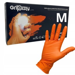 Gripzzly - pirštinės, nitrilas, be pudros su deimantine tekstūra - dydis m / oranžinė