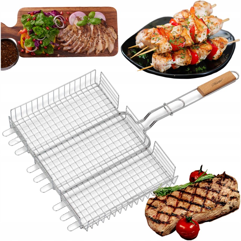 Grilio grotelės mėsai, žuviai, daržovėms kepti, uždaros, plieninės grilio grotelės 25x30
