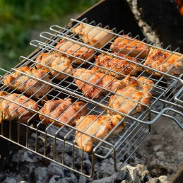 Grilio grotelės mėsai, žuviai, daržovėms kepti, uždaros, plieninės grilio grotelės 25x30
