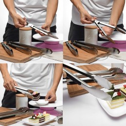 Nerūdijančio plieno grotelių žnyplės su užraktu ir lanksčiomis rankenomis.