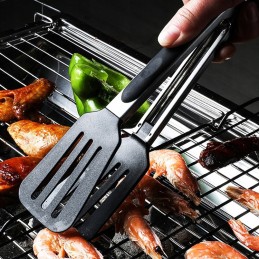 Nerūdijančio plieno grotelių žnyplės su užraktu ir lanksčiomis rankenomis.