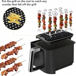 Swawis nerūdijančio plieno iešmo stovas oro gruzdintuvui su silikoniniu kilimėliu, nerūdijančio plieno iešmeliai grilio grotelėm