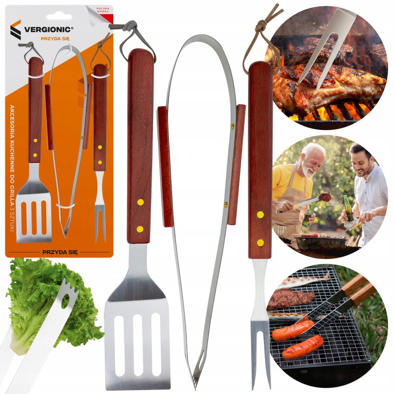 Virtuvės kepsninės reikmenų rinkinys 3vnt mentelės žnyplės šakutė