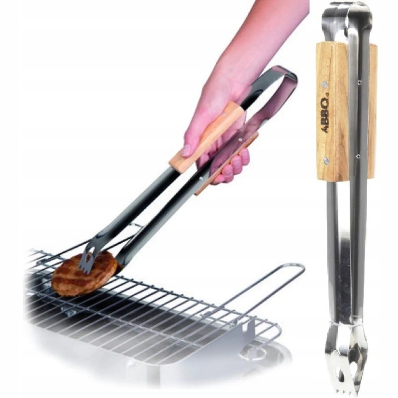 Grilio žnyplės su medine rankena