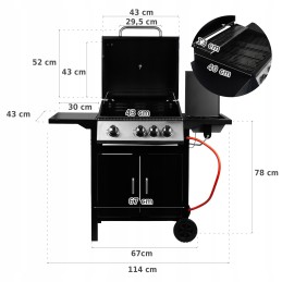 Sodo dujinis grilis, stiprus, didelės grotelės, 4 degikliai, ratai, komplekte dangtis