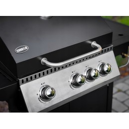 Sodo dujinis grilis, stiprus, didelės grotelės, 4 degikliai, ratai, komplekte dangtis