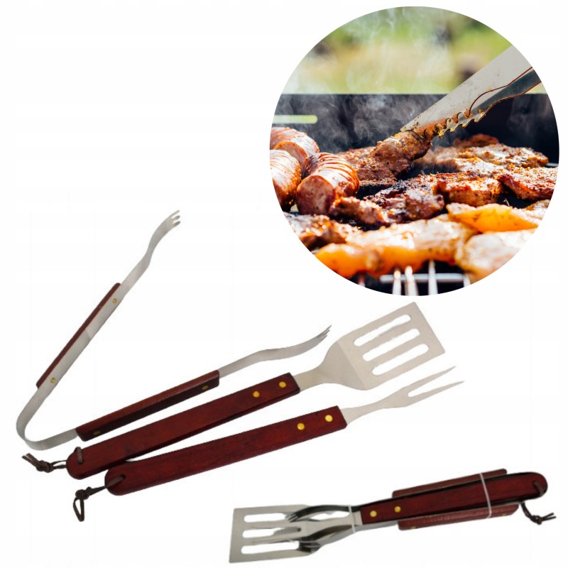 Kepsninės komplektas, kepsninės indai su medine rankena, 3 vnt