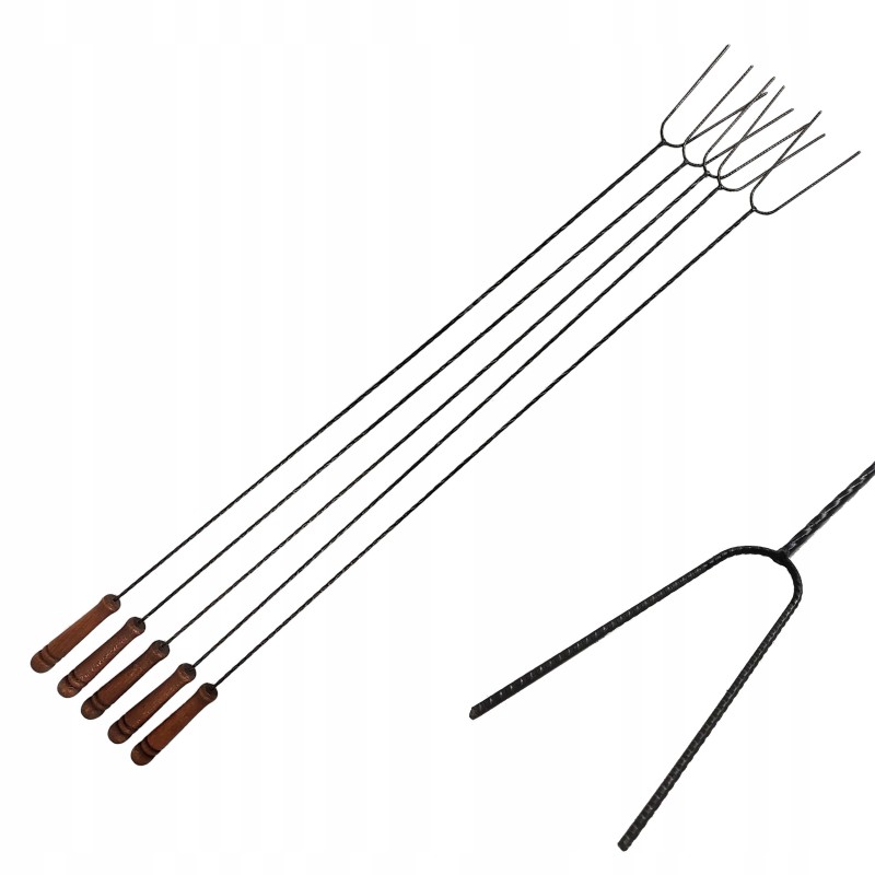 Plieninis pagaliukas dešrelėms kepti, juodas, 100 cm, 5 vnt, šašlykui ir laužui
