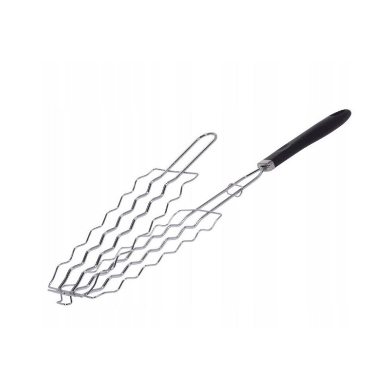 Dvigubos grotelės kepimui ant grotelių, laužui, mėsai, daržovėms ir patiekalams