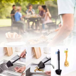 Ilgas grandiklis ir šepetys grilio grotelių valymui - 36cm