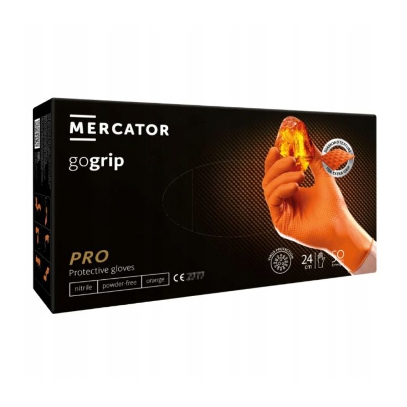 Mercator Gogrip nitrilinės pirštinės oranžinės m 50 vnt.