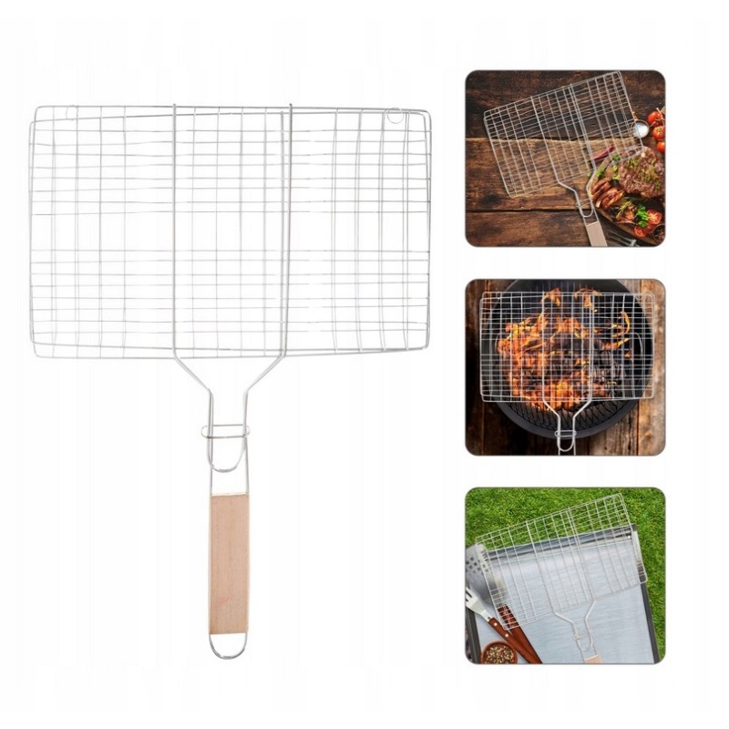 BBQ grilio grotelės su medine rankena