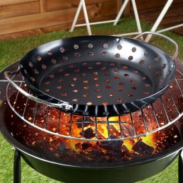 Grilio keptuvė, skirta kepti ant grotelių, lėkštė, perforuotas lapas, krepšelis