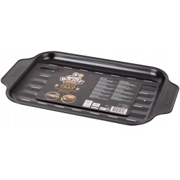 Padėklas, keptuvė, krepšelis, priedai kepimui ant grotelių, grilis be riebalų.