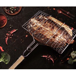 Plieninės grilio grotelės 35x22 cm elitehoff e-6256 su medine rankena