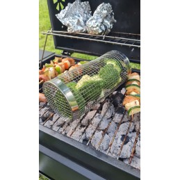 Krepšelis daržovėms kepti ant grotelių, grilio ritinys, besisukantis tinklelis, grotelės, 20 x 9 cm