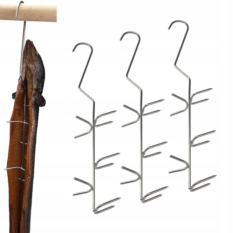 Kabliukas, ungurių žuvies rūkymo kabliukai, 2 inox tarpikliai, 3 vnt