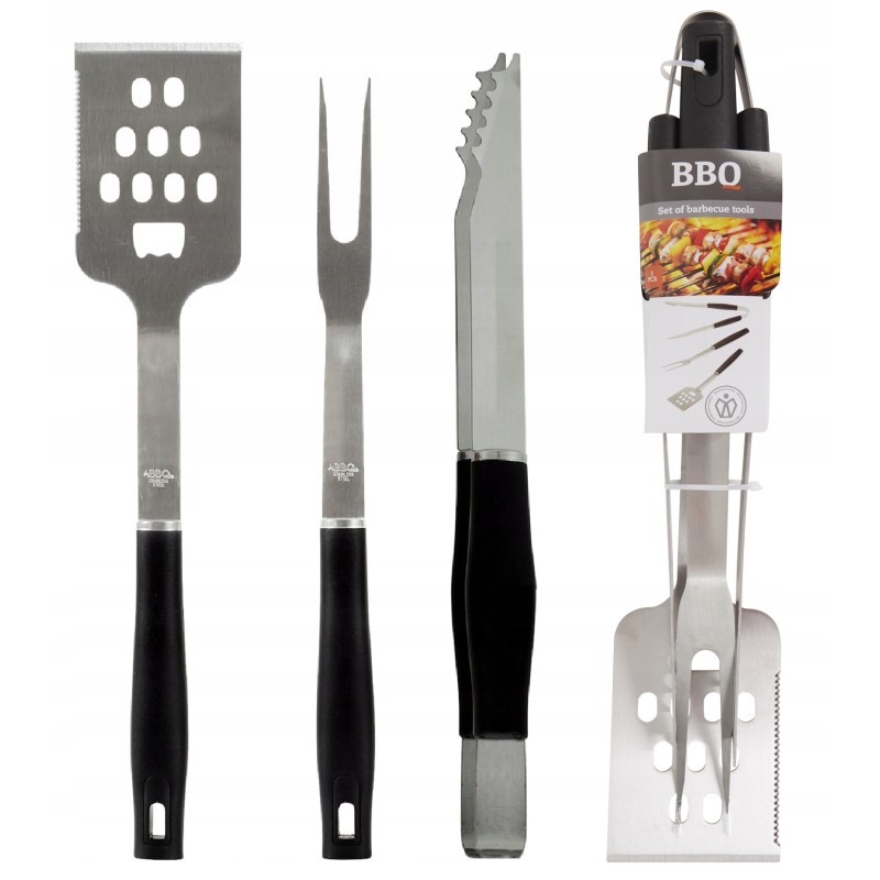 Grilio rinkinys, žnyplės, šakutė, mentelė, 3 vnt