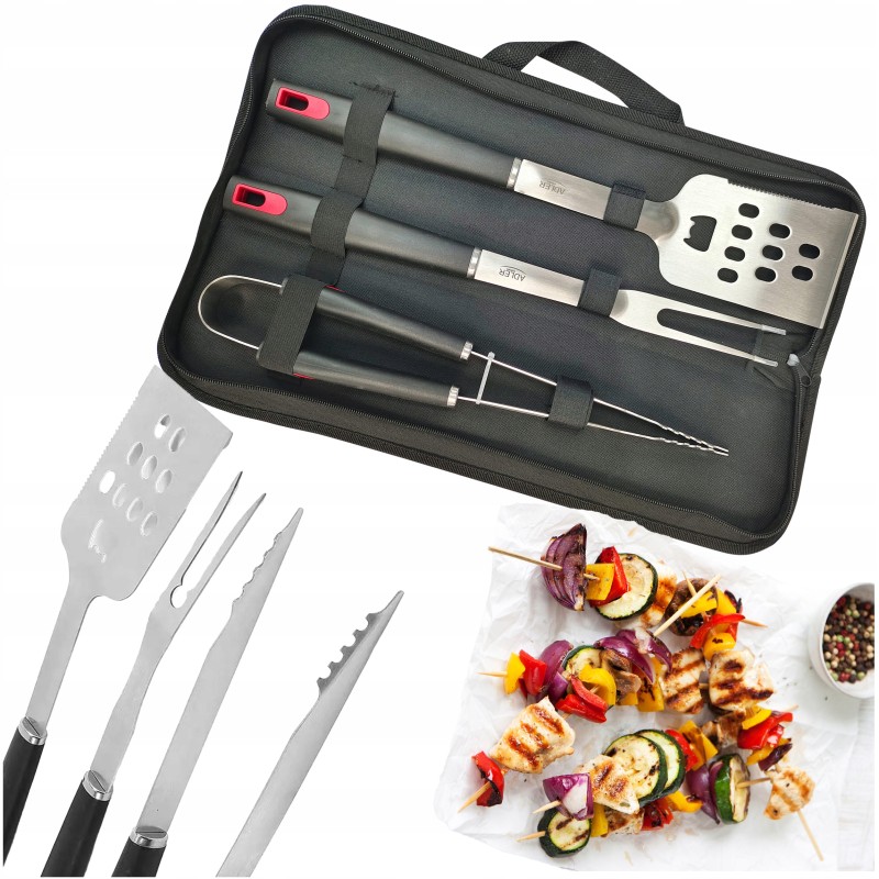 ✅ Grilio stalo įrankių rinkinys - nerūdijantis plienas su dėklu adler ad6727