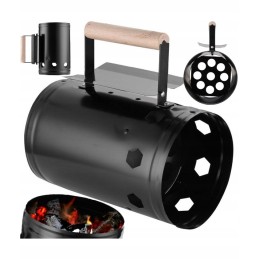 Kaminas šašlykinei apšviesti naudojant juodos anglies briketus su metaline rankena