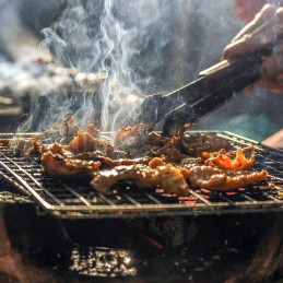 Grilio priedai, įrankių komplektas, žnyplės + dėklas