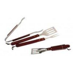 Grilio reikmenų komplektas su medine rankena, 3vnt AE A2779