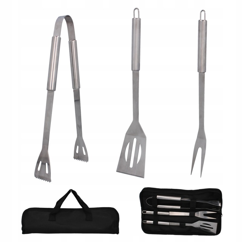 Grilio mentelė / šakutė / žnyplės + dėklas