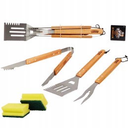 Plieninių grilio rinkinys, priedai, kepsninės reikmenys, 3 viename kempinės