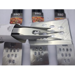 Grilio stalo įrankių rinkinys, žnyplės, šakutė, mentelė.