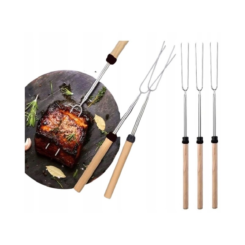 Lazda, teleskopinis stulpas, laužo šakutė, šašlykinės laužo šakutė, 6 vnt.