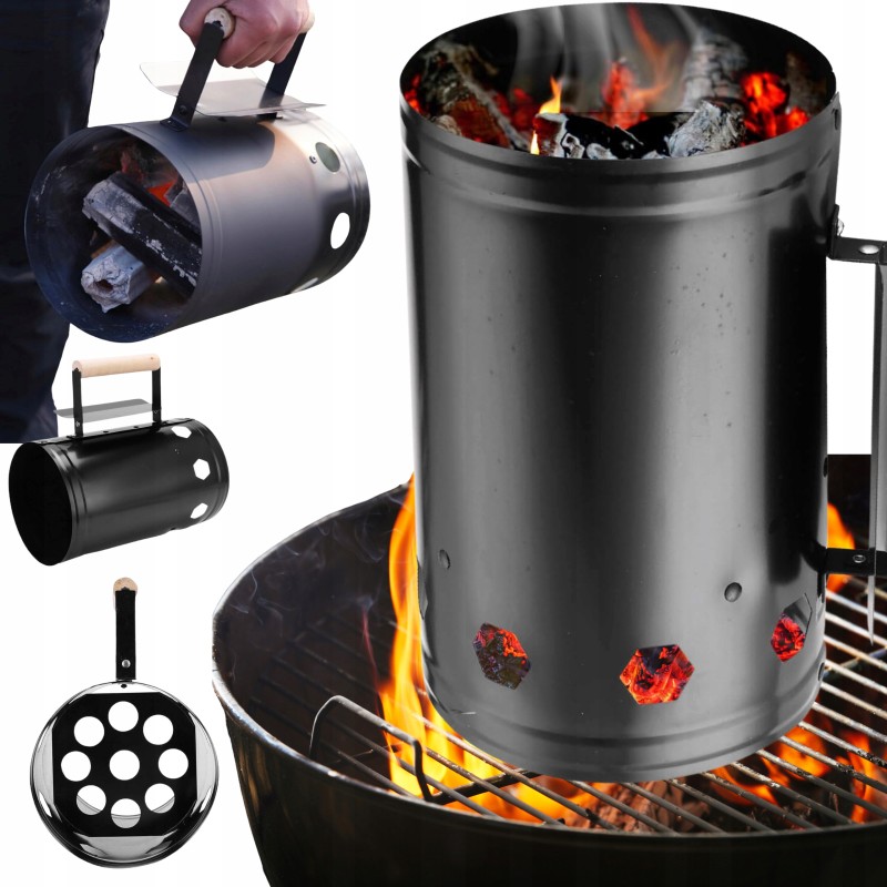 Dūmtraukis griliui apkurti anglies briketais rūkykloje, juodas ugnies starteris, 27x17cm