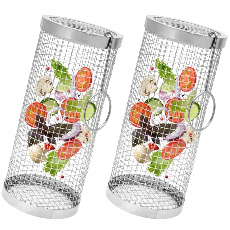 2x grilio krepšelis, daržovės, bulvytės, grotelės, besisukančios grilio grotelės, 20 cm