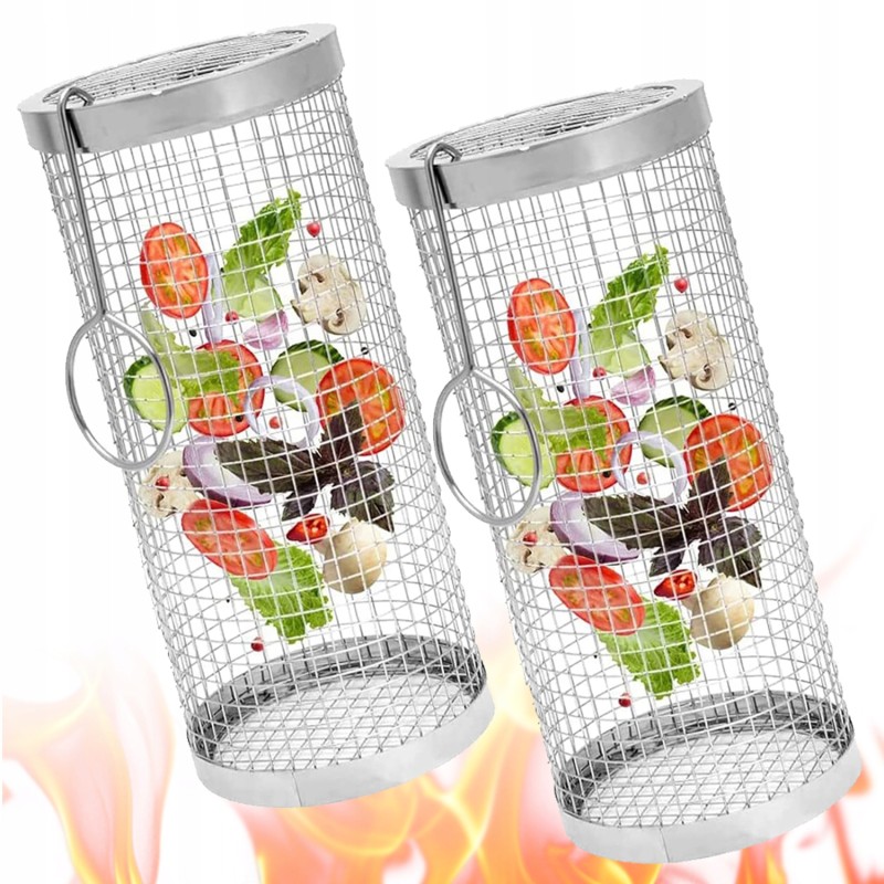 2x BBQ grilio krepšelis, besisukantis grilio tinklelis, daržovių grotelės, 20 cm