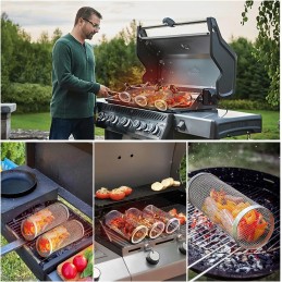 2x BBQ grilio krepšelis, besisukantis grilio tinklelis, daržovių grotelės, 20 cm