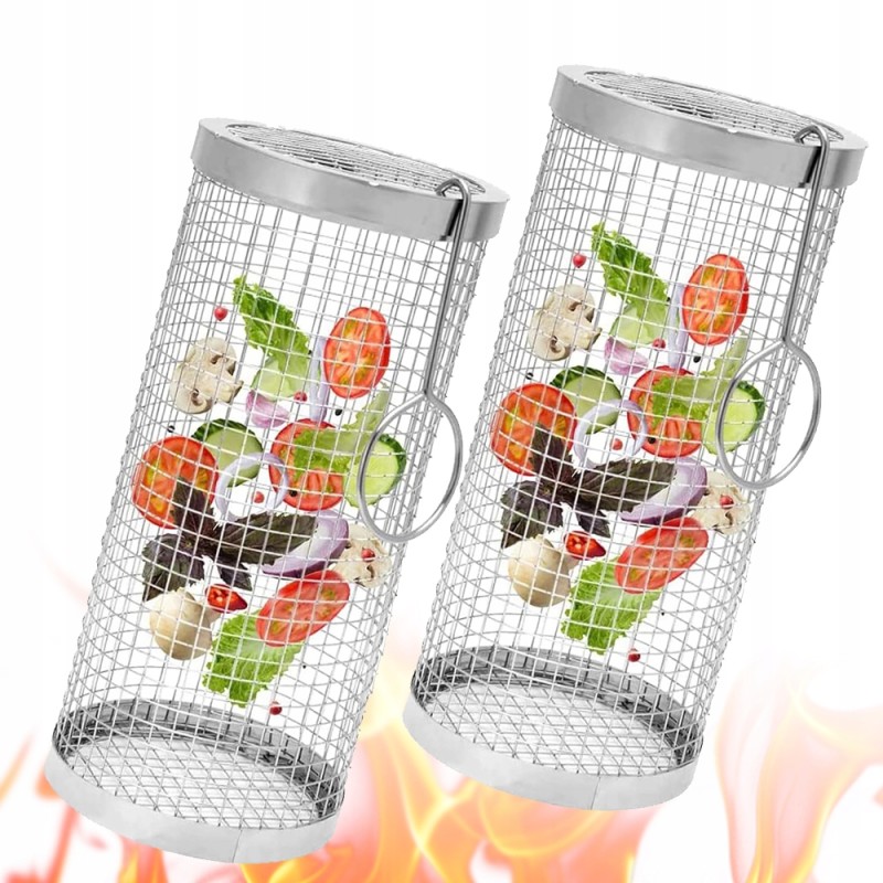 2vnt Rolling Type Camping BBQ Basket Priedai ant grotelių