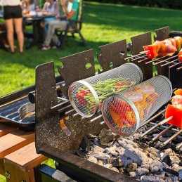 2vnt Rolling Type Camping BBQ Basket Priedai ant grotelių