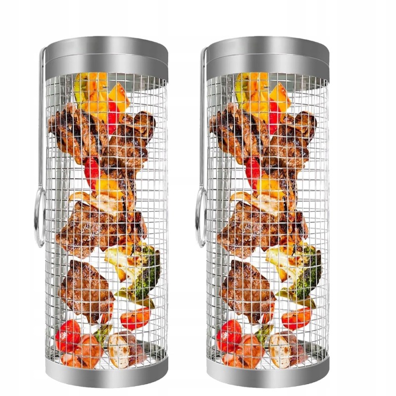 Grilio krepšelis 2 vnt besisukantis tinklinis daržovių grotelių ritinys griliui