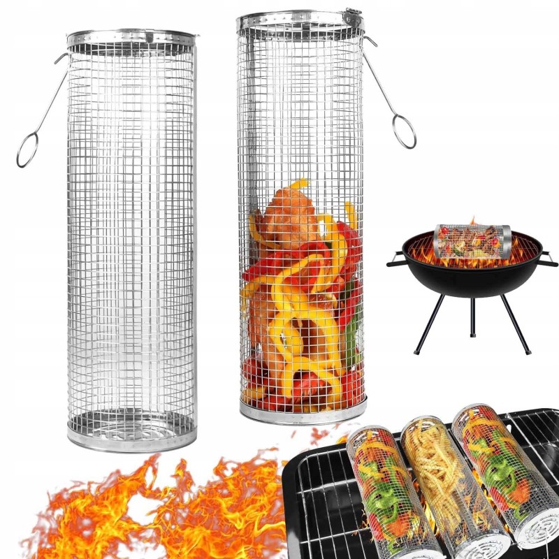 2x grilio krepšelis daržovių mėsos žuvies grilis 20cm apvalių konteinerių rinkinys