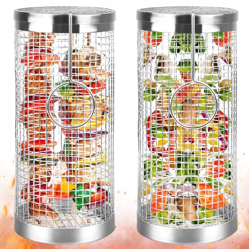 Daržovių kepimo krepšelis, grilio volelis, besisukantis tinklelis, grotelės, 2 vnt
