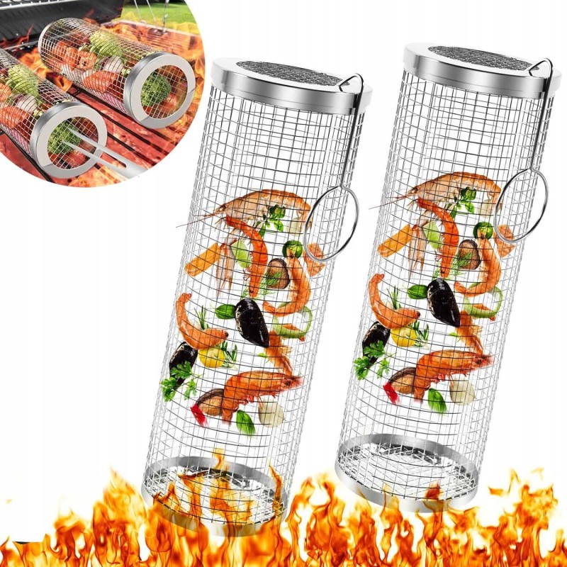 Krepšelis daržovėms kepti, volelis griliui, besisukančios tinklinės grotelės