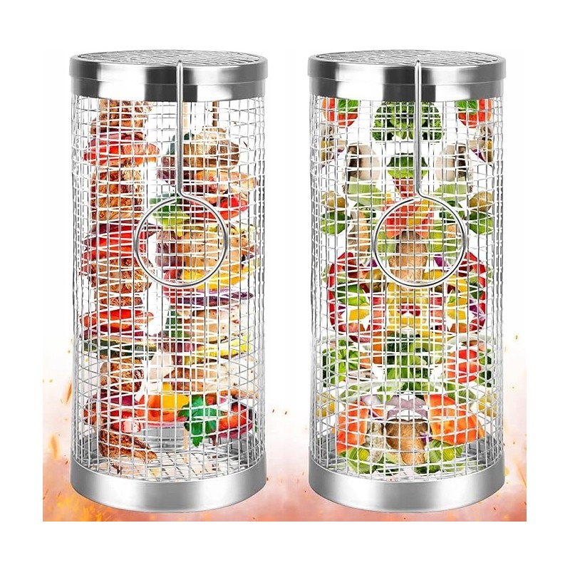 2x daržovių kepimo krepšys, besisukantis tinklelis, rūkyklos grotelės, 20 cm