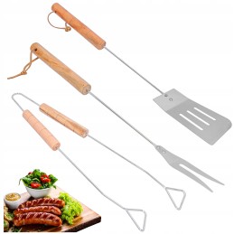 Kepsninės komplektas priedai žnyplės mentelė mėsos šakutė ilgi 3 vnt