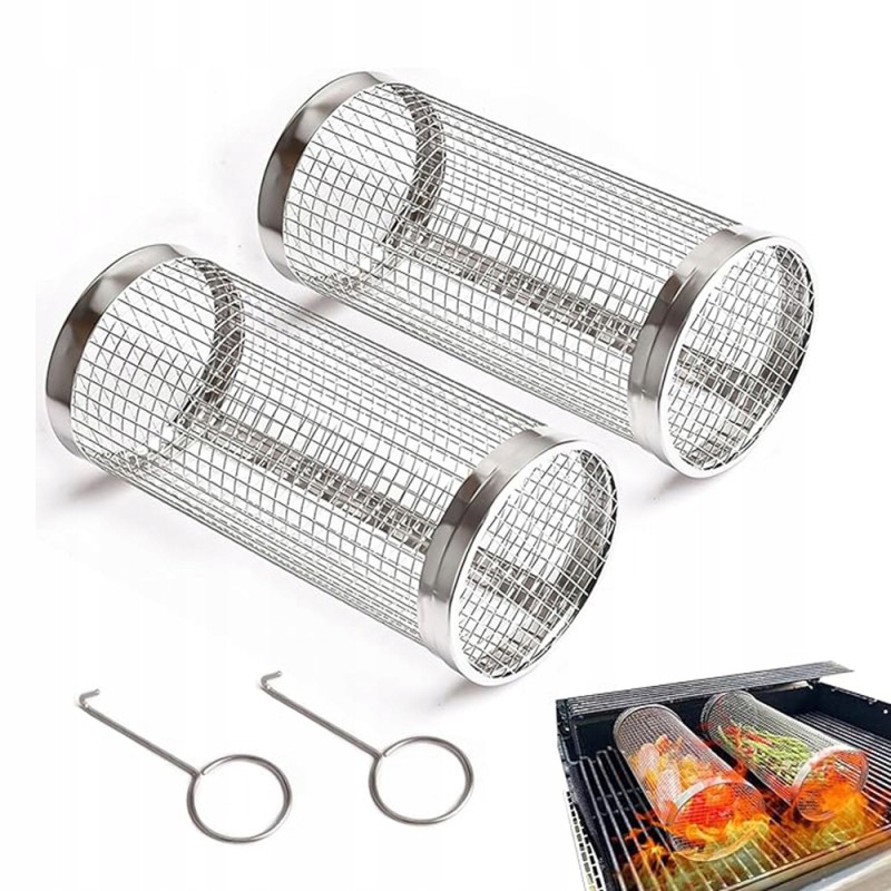 Cilindrinis grilio krepšelis - priedai lauko kepsniui 9*20 cm 2 vnt